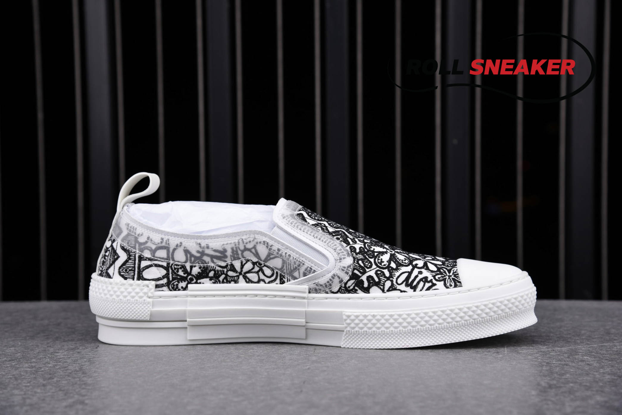 Dior B23 Slip On Sneaker Black White Embroidery 