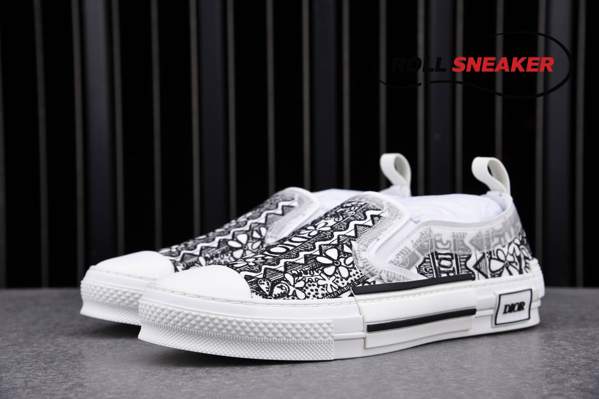 Dior B23 Slip On Sneaker Black White Embroidery 