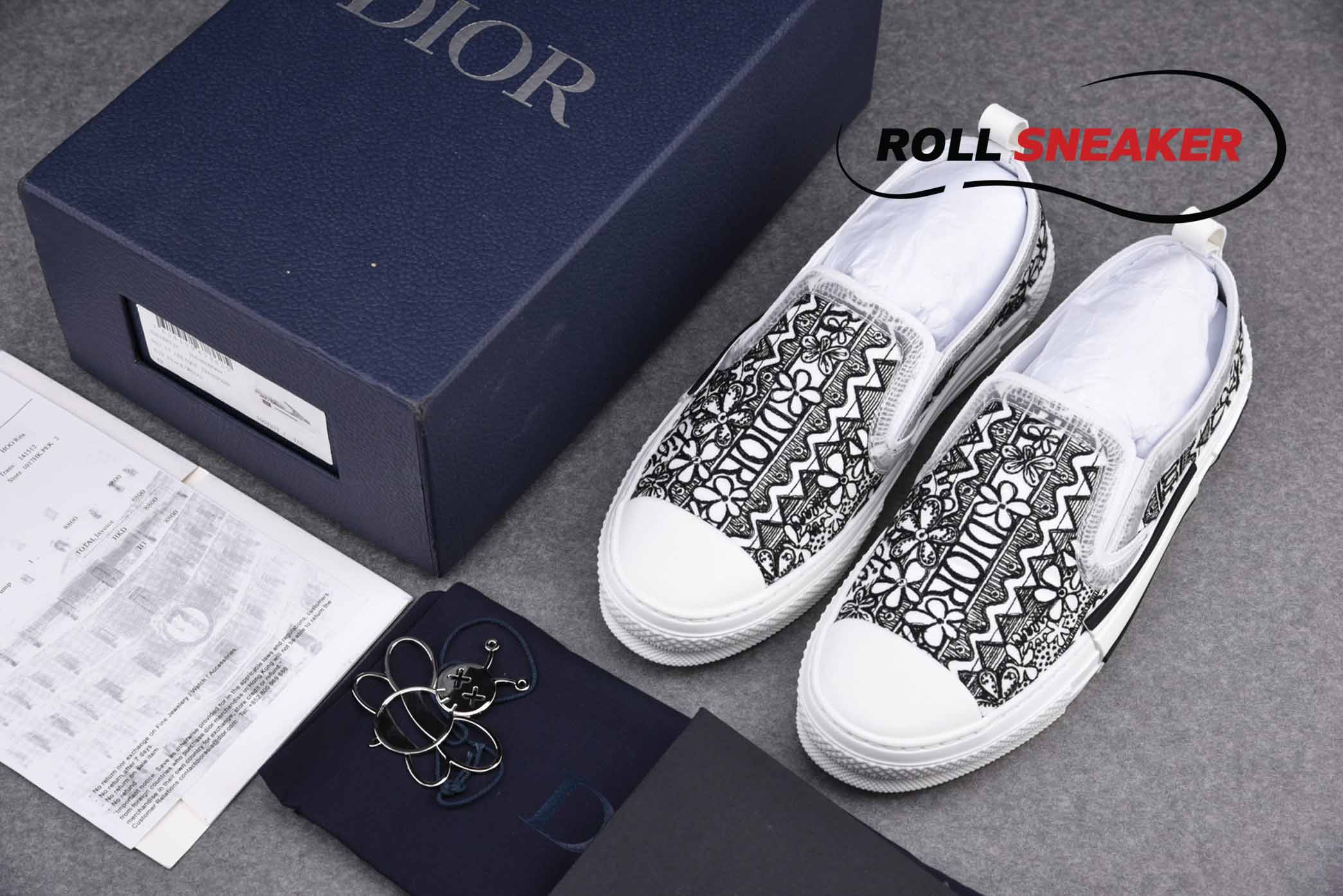 Dior B23 Slip On Sneaker Black White Embroidery 