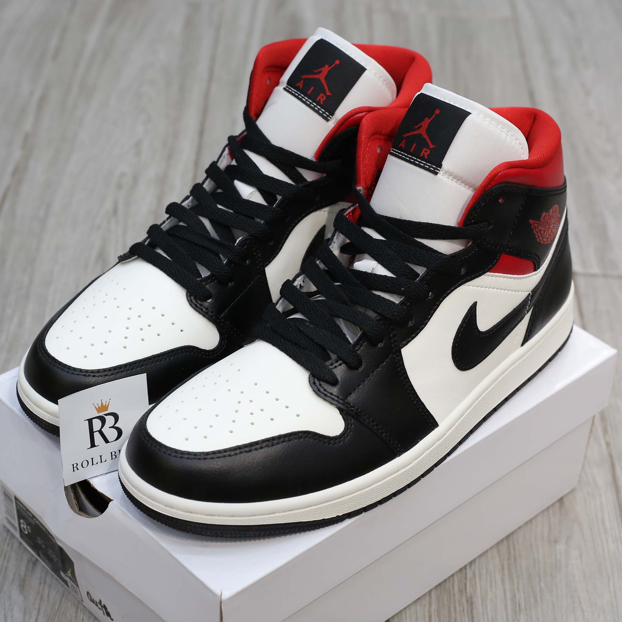 Air Jordan 1 Mid 'Black Sail Gym Red'