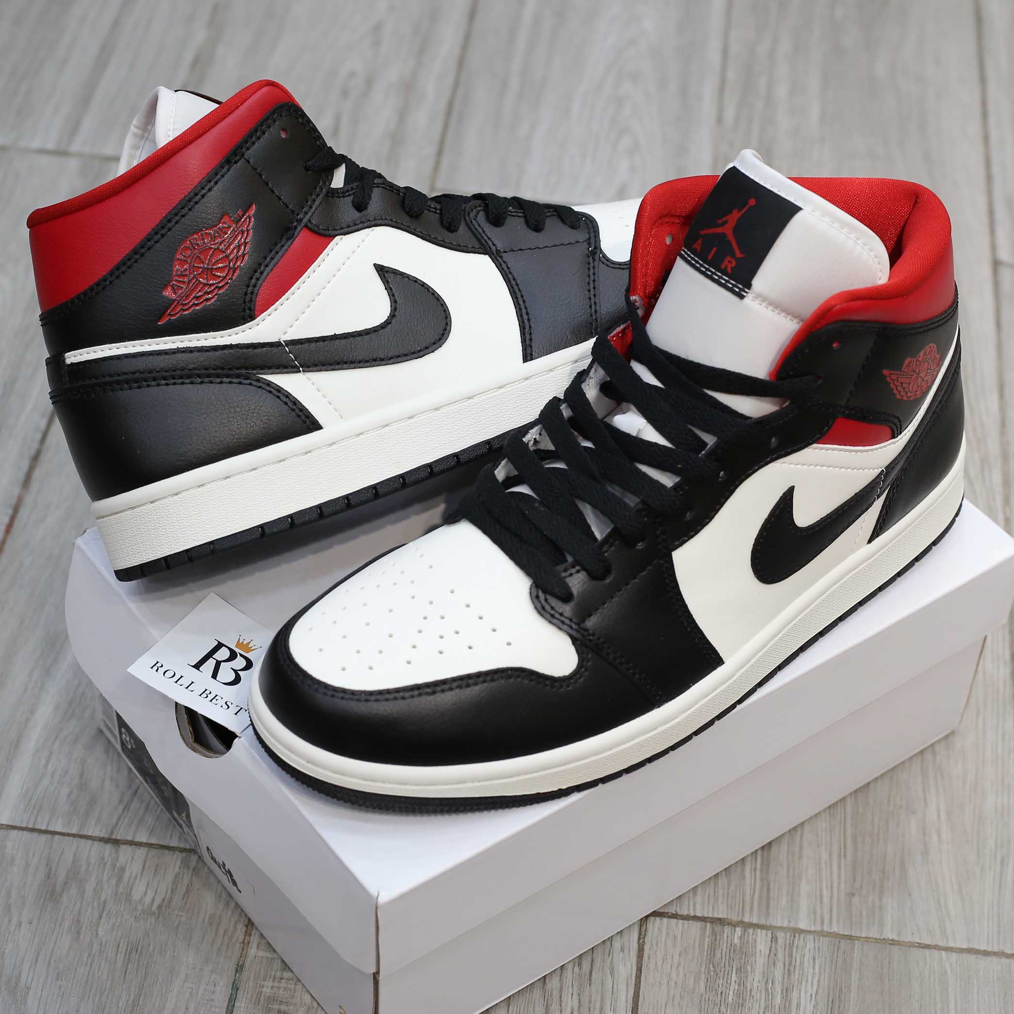 Air Jordan 1 Mid 'Black Sail Gym Red'