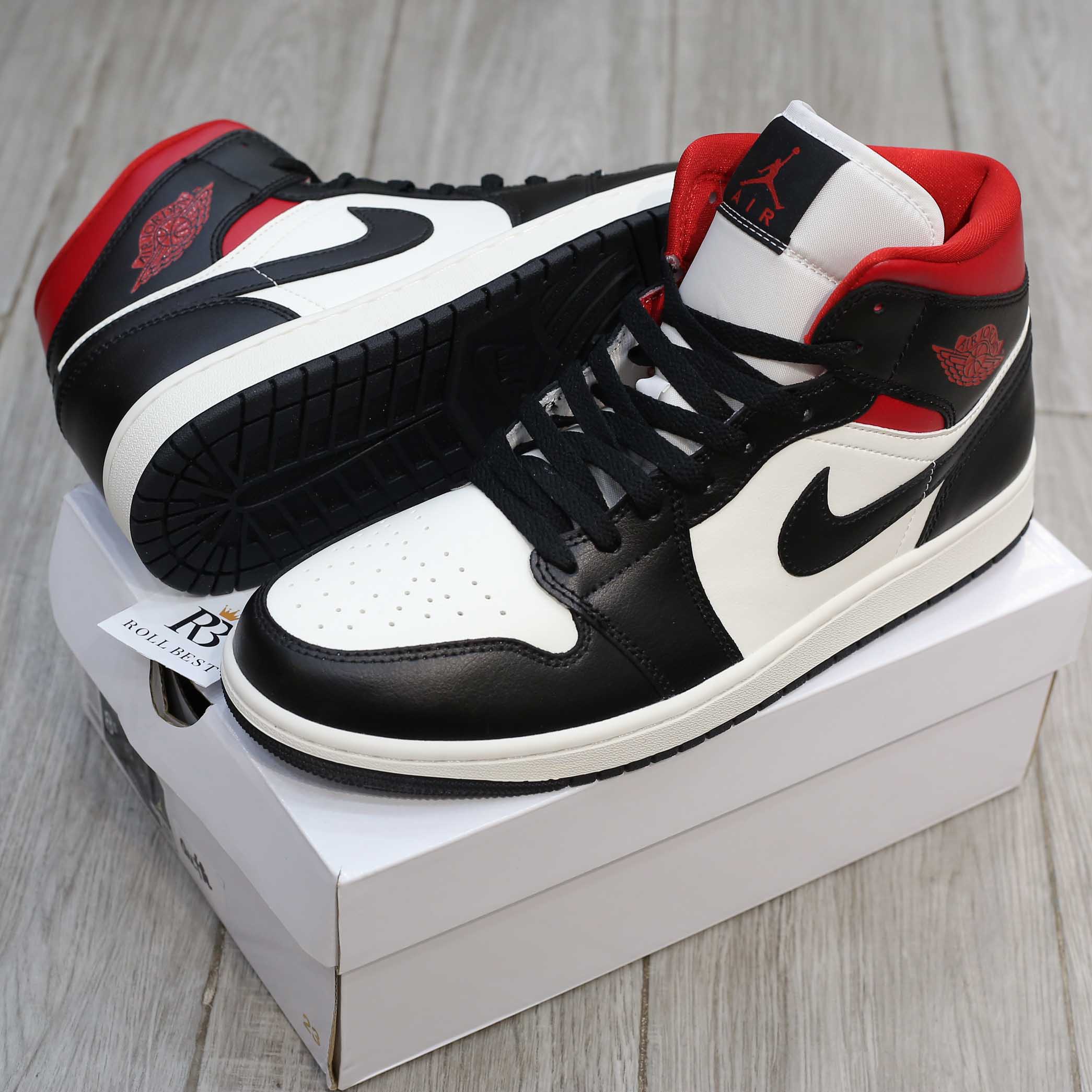 Air Jordan 1 Mid 'Black Sail Gym Red'