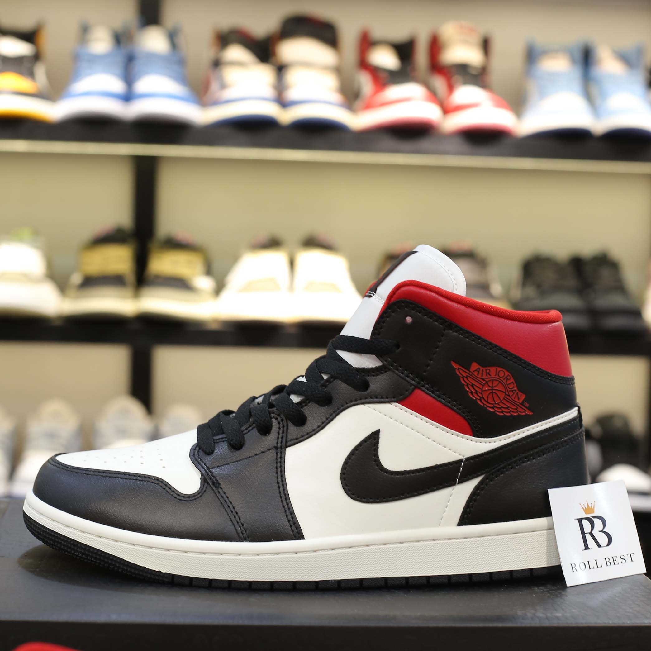 Air Jordan 1 Mid 'Black Sail Gym Red'