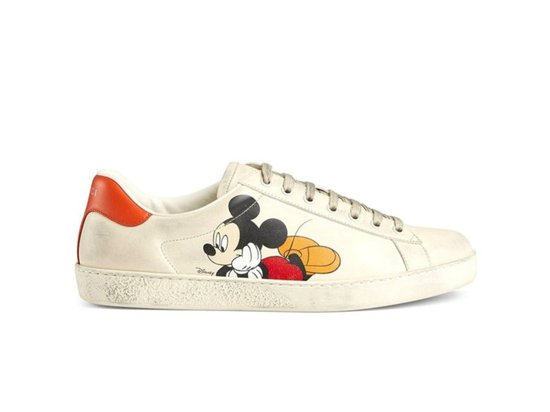 Gucci Disney Ivory Leather Ace Mickey Mouse Low