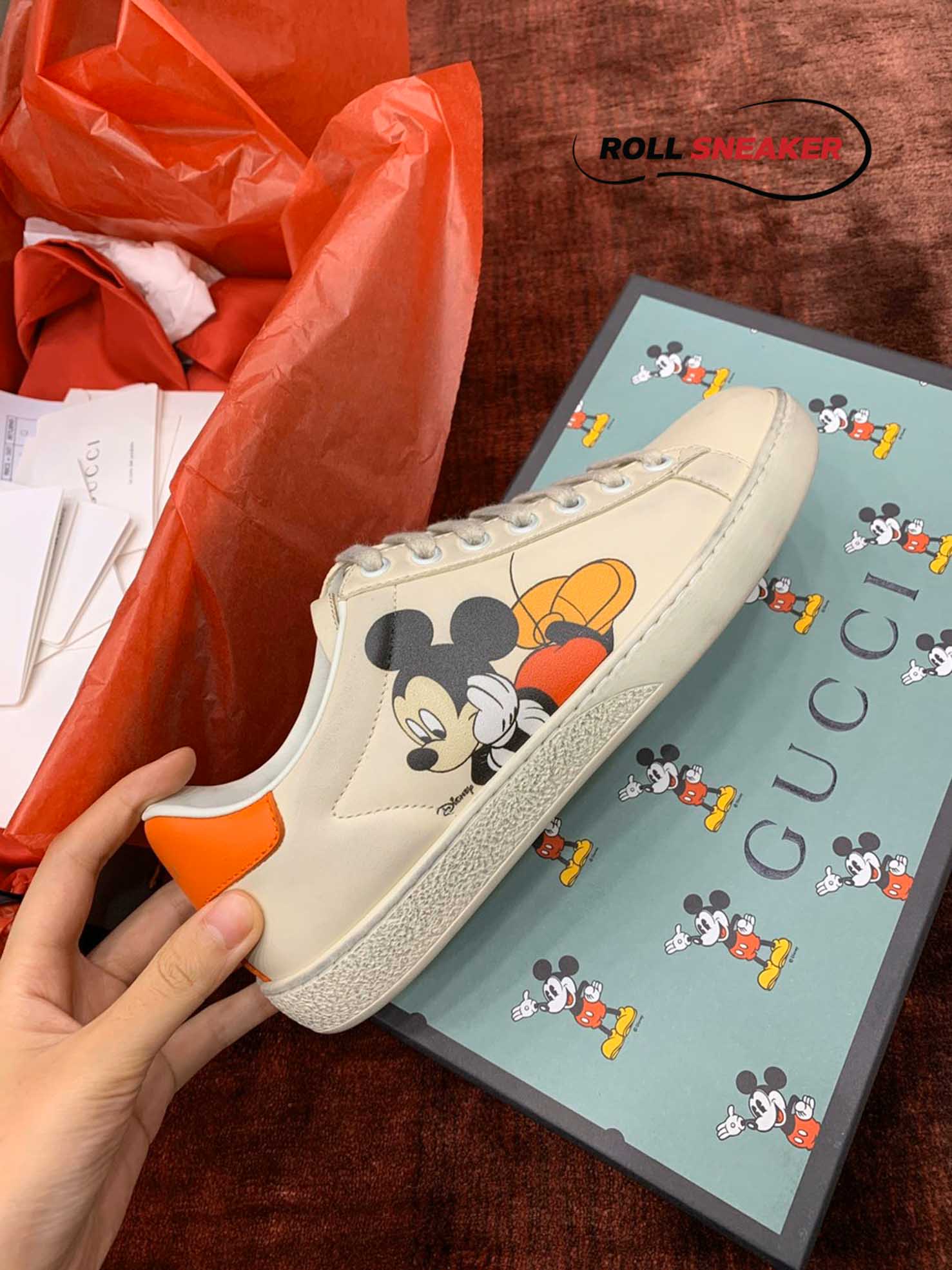 Gucci Disney Ivory Leather Ace Mickey Mouse 