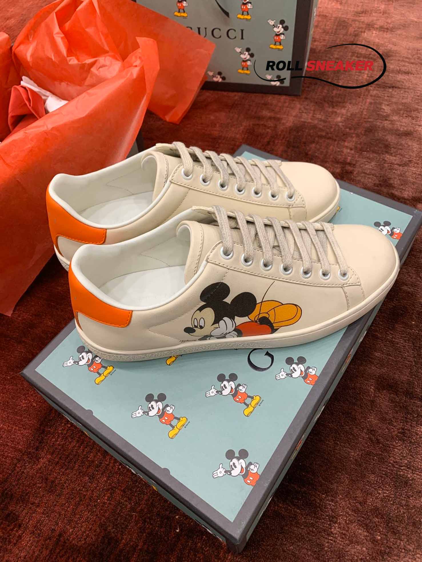 Gucci Disney Ivory Leather Ace Mickey Mouse 