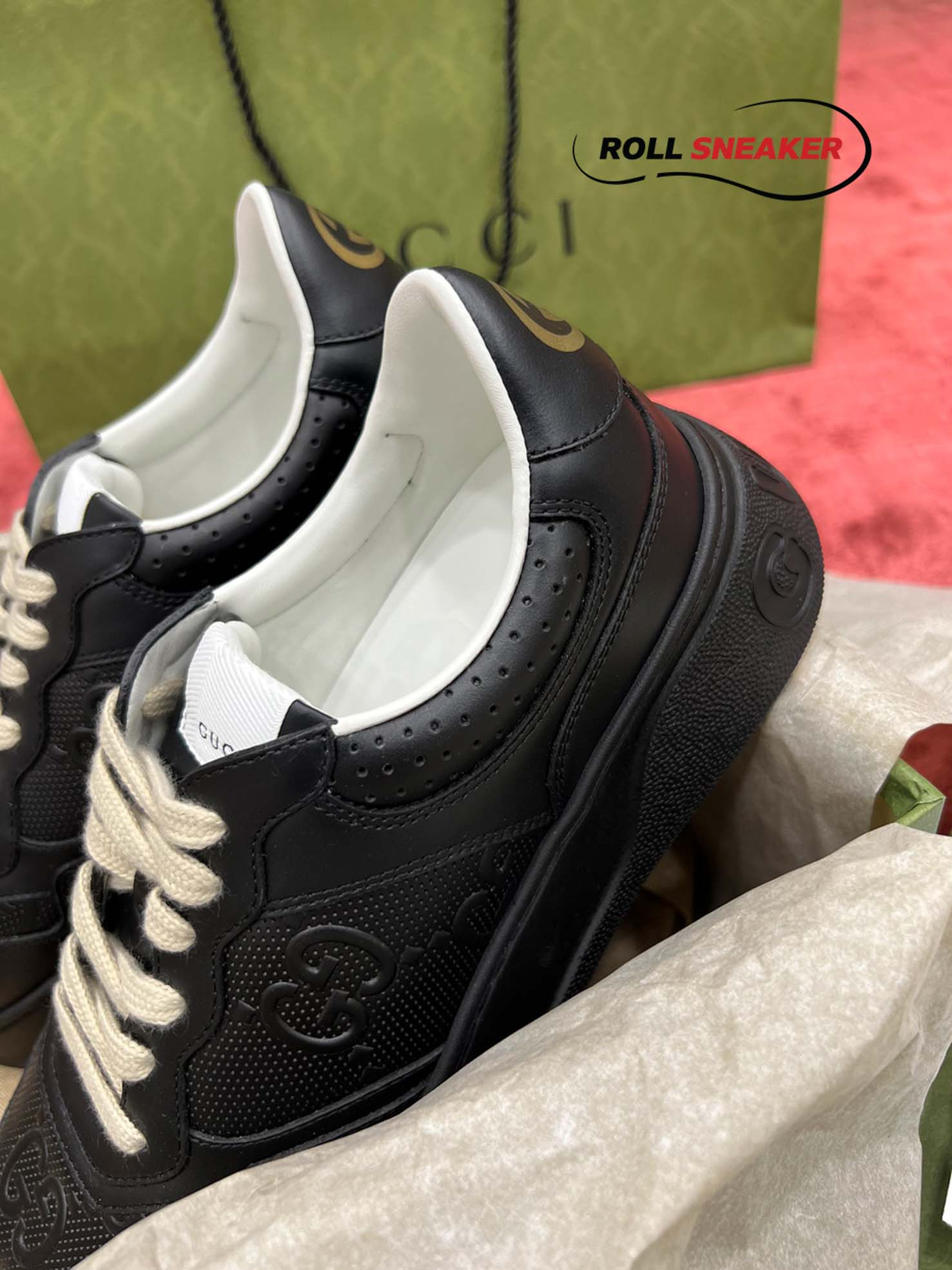 Gucci GG Black Leather Embossed Sneaker
