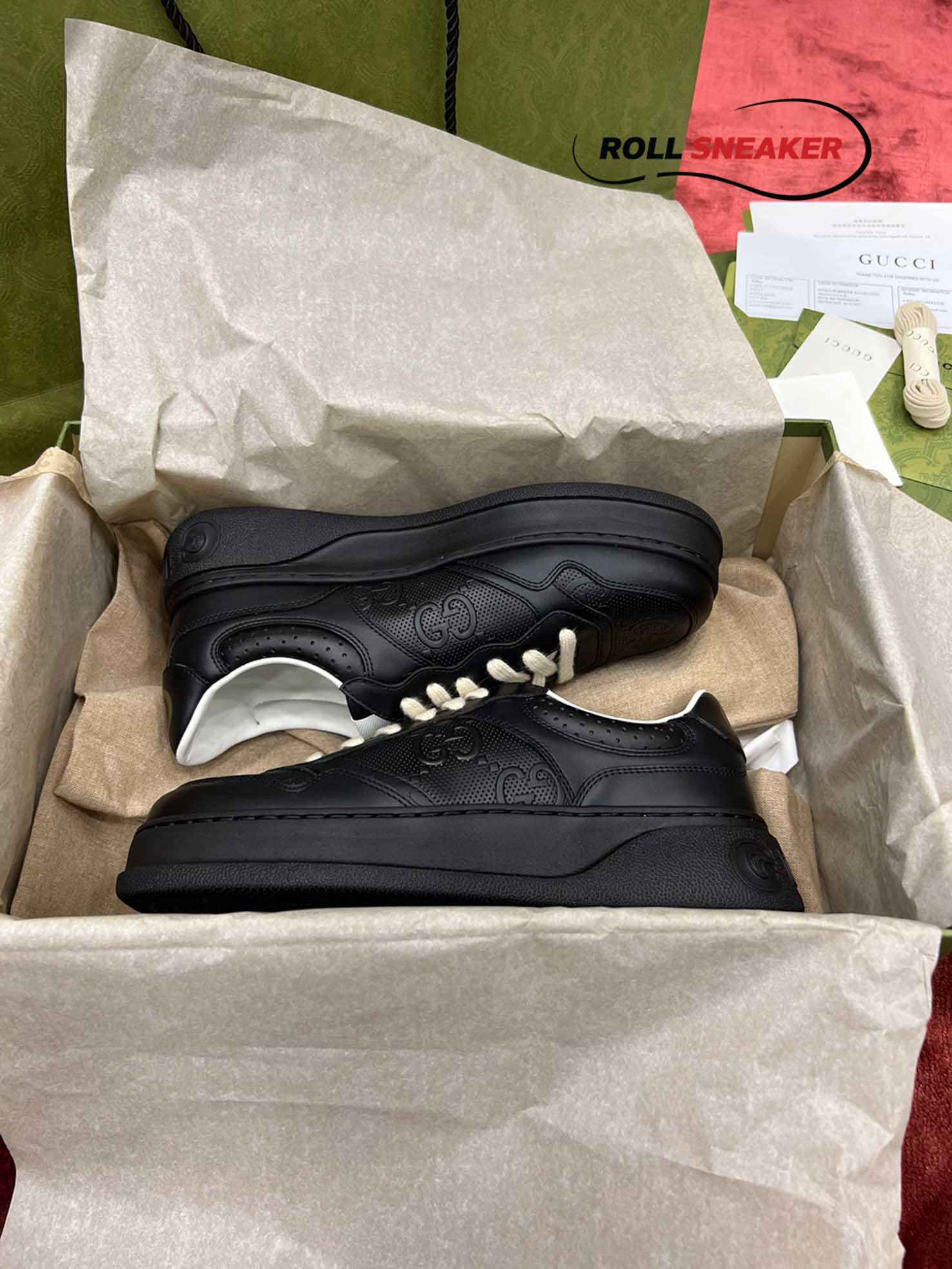 Gucci GG Black Leather Embossed Sneaker
