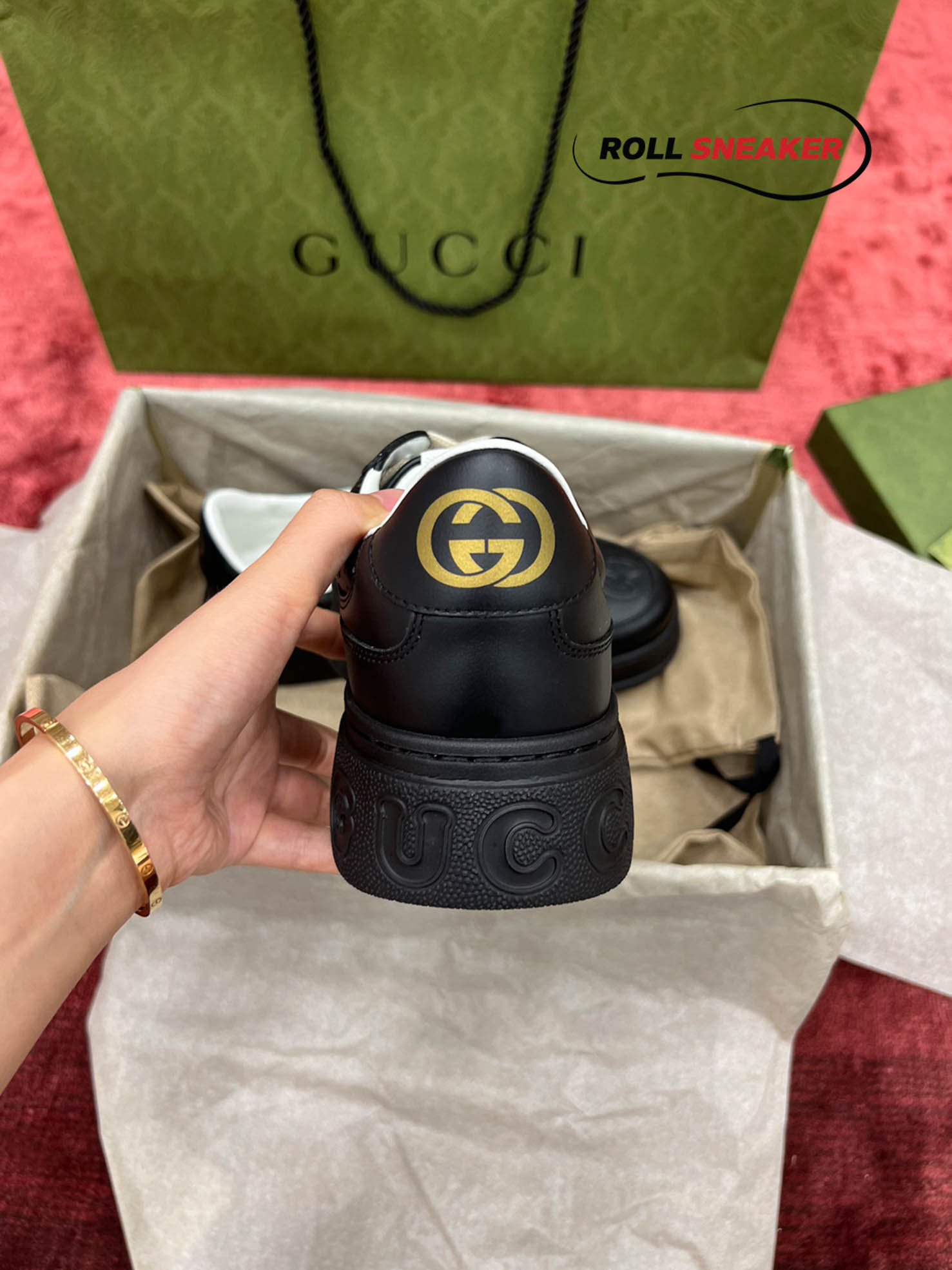 Gucci GG Black Leather Embossed Sneaker
