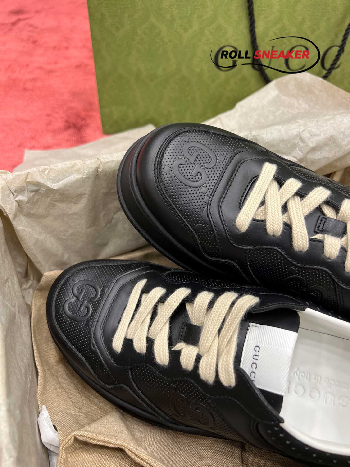 Gucci GG Black Leather Embossed Sneaker
