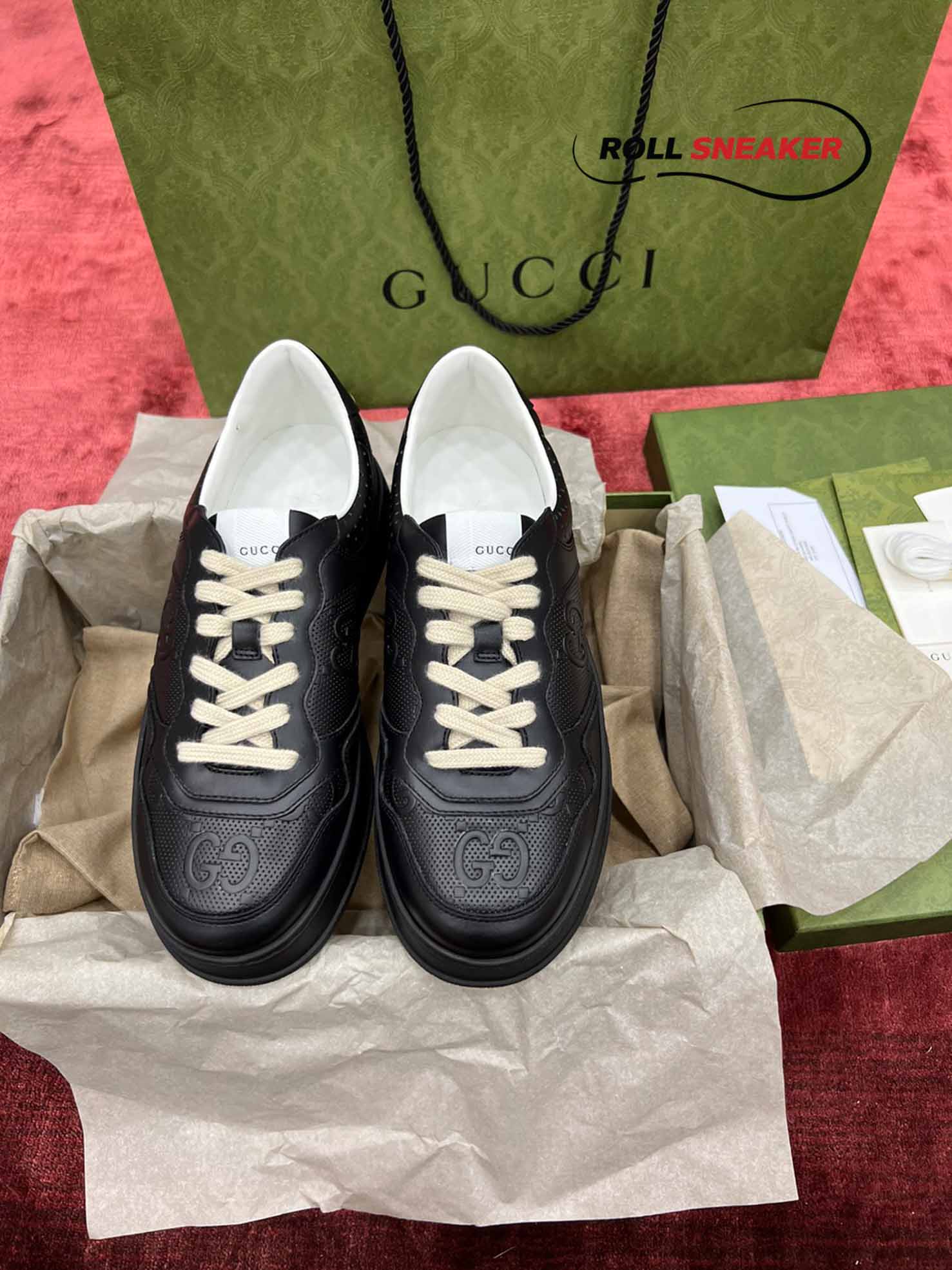 Gucci GG Black Leather Embossed Sneaker
