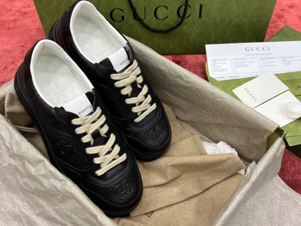 Gucci GG Black Leather Embossed Sneaker