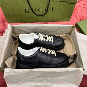 Gucci GG Black Leather Embossed Sneaker