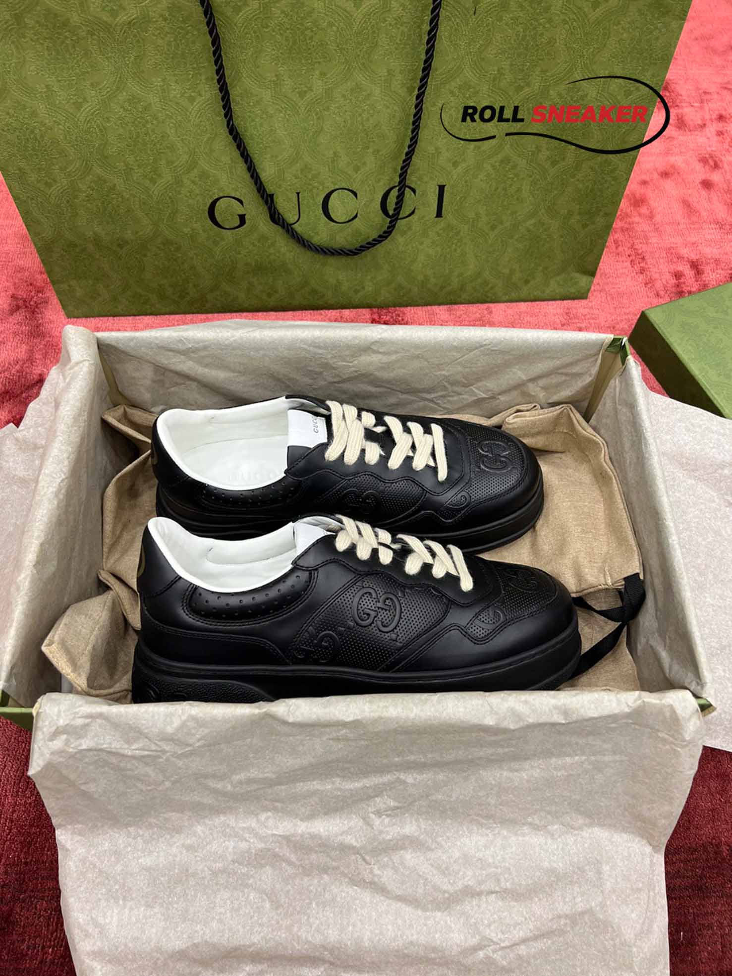 Gucci GG Black Leather Embossed Sneaker
