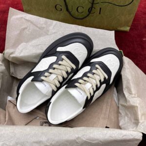 Gucci GG Black White Leather Embossed Sneaker