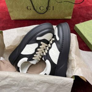 Gucci GG Black White Leather Embossed Sneaker