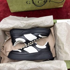 Gucci GG Black White Leather Embossed Sneaker