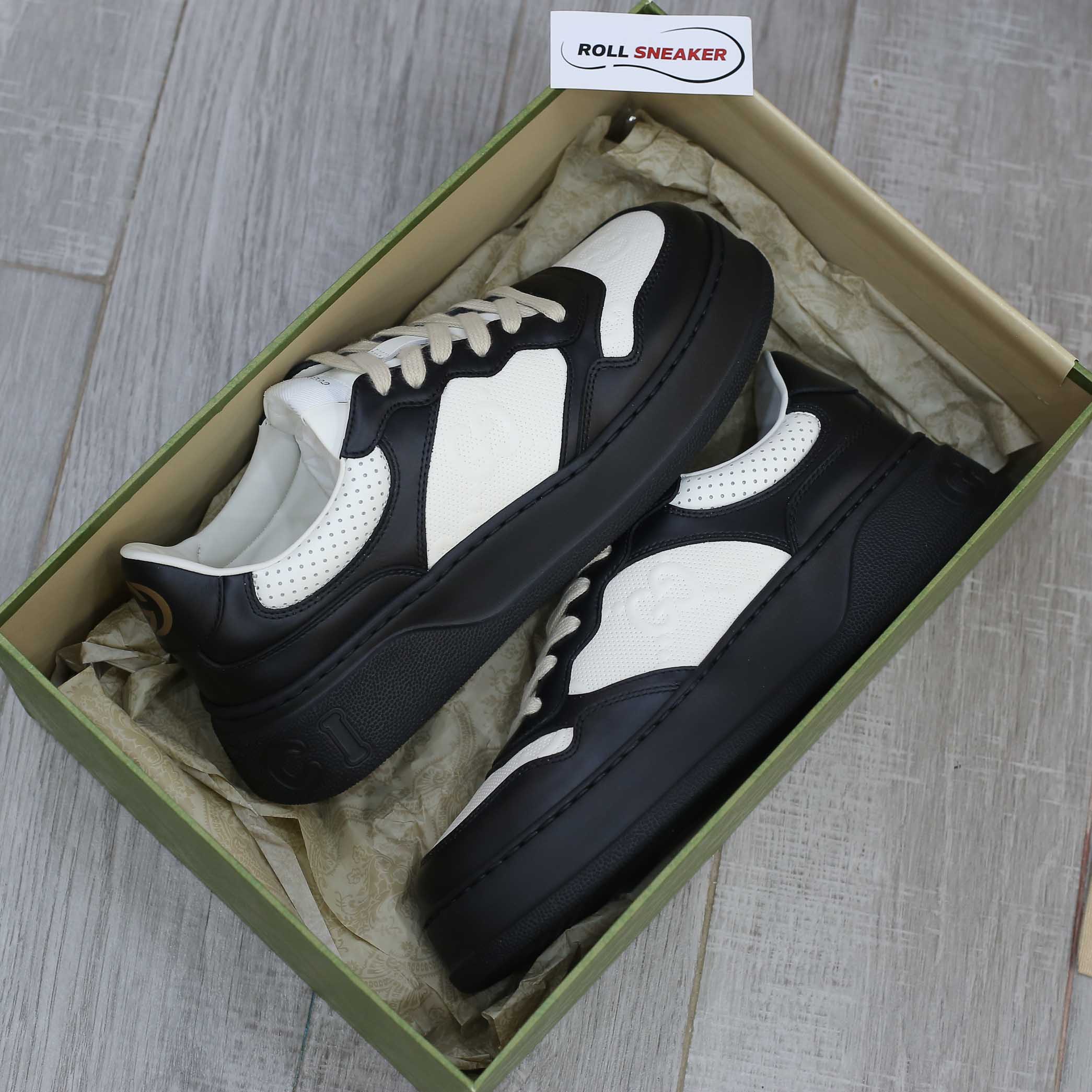 Gucci GG Black White Leather Embossed Sneaker 