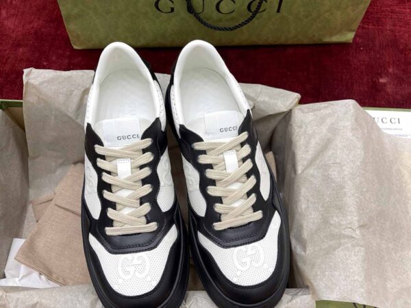 Gucci GG Black White Leather Embossed Sneaker