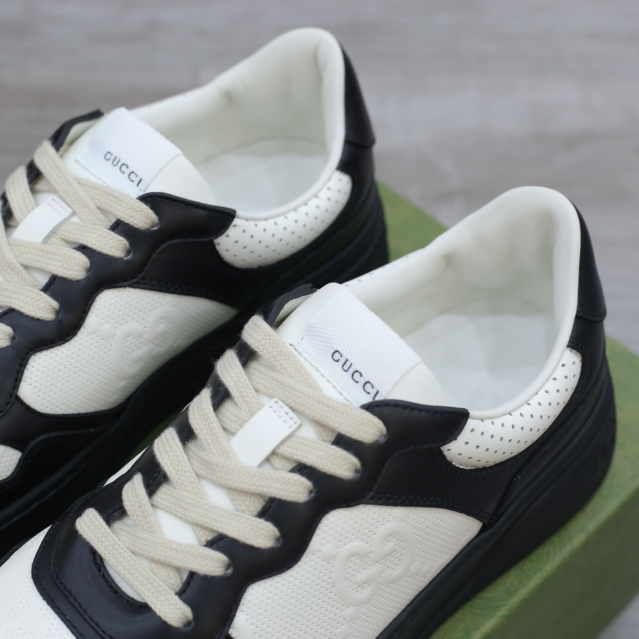 Gucci GG Black White Leather Embossed Sneaker 