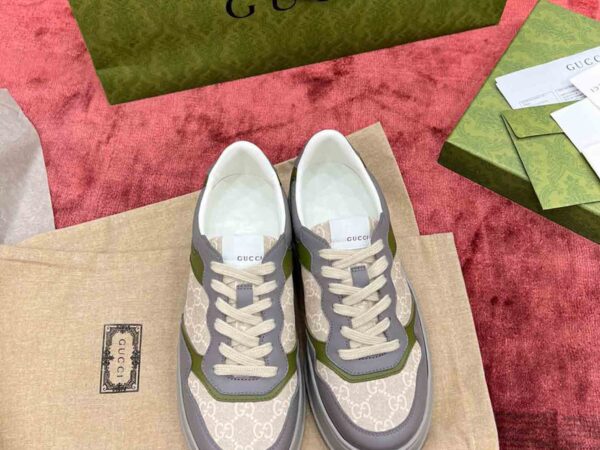 Gucci GG Green Grey Leather Supreme Canvas Sneaker