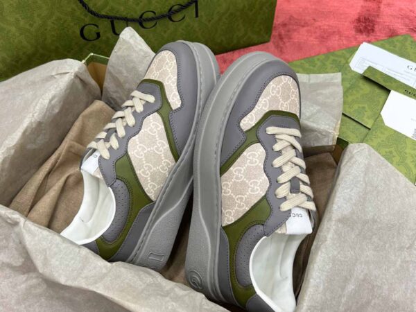 Gucci GG Green Grey Leather Supreme Canvas Sneaker