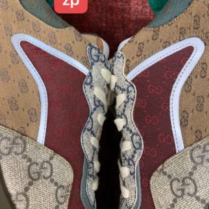 Gucci GG Rhyton sneaker Beige Brick Red and Brown vải Canvas