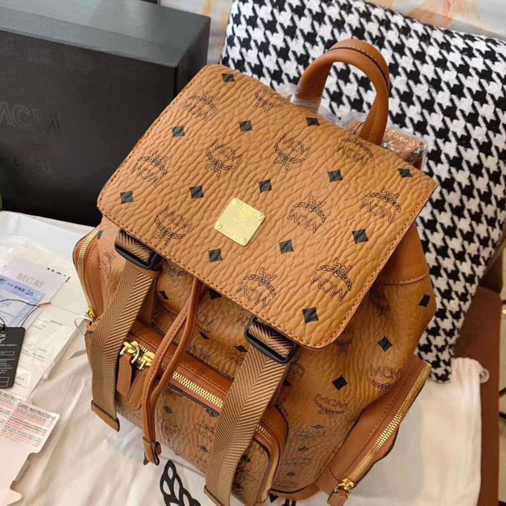 Balo MCM Brandenburg Backpack Visetos Cognac