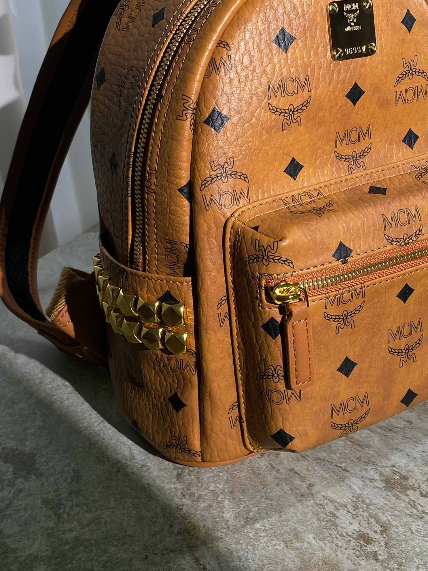 Balo MCM Stark Side Studs Backpack Visetos Cognac Mini