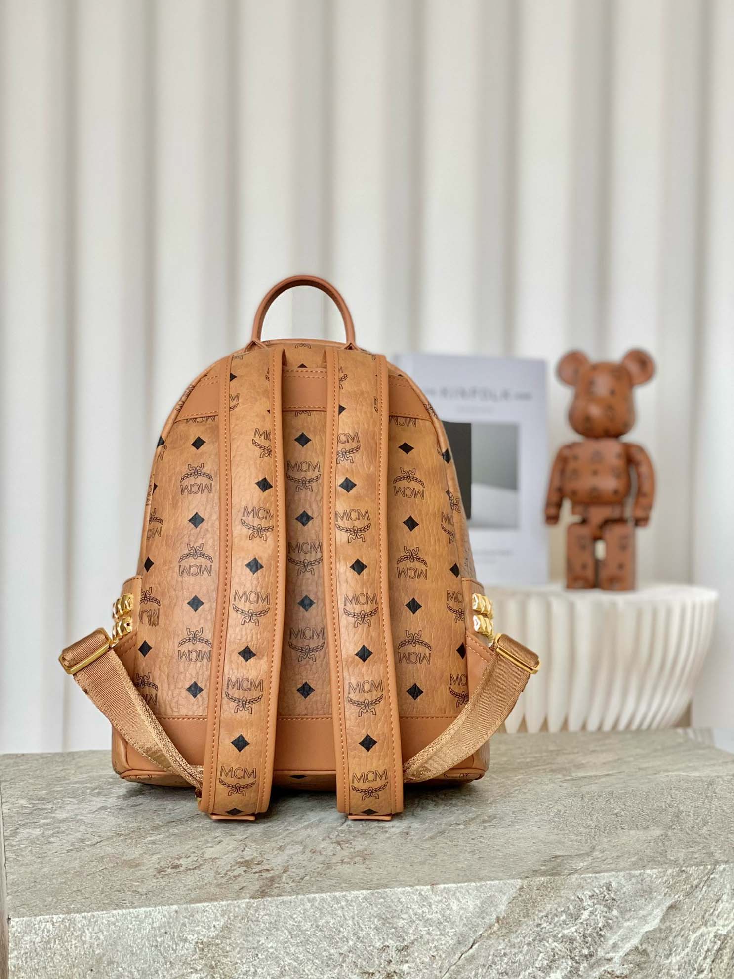 Balo MCM Stark Side Studs Backpack Visetos Cognac Small