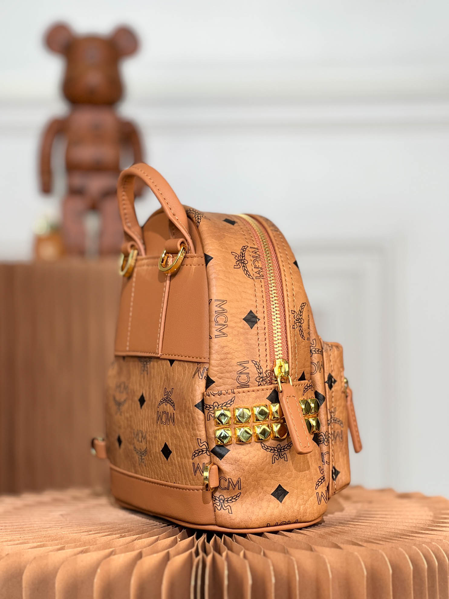 Balo MCM Stark Side Studs Backpack Visetos Cognac X Mini