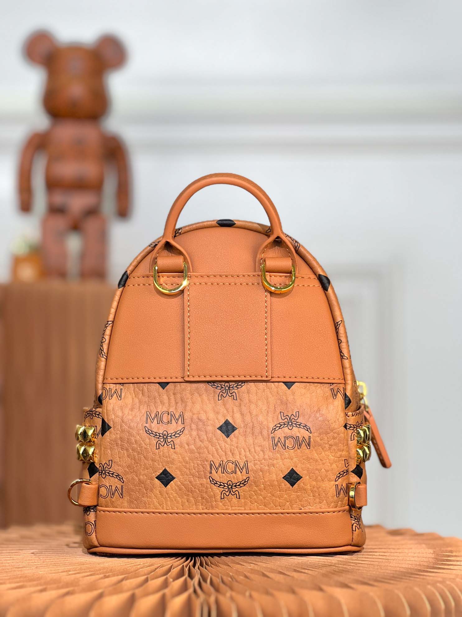 Balo MCM Stark Side Studs Backpack Visetos Cognac X Mini