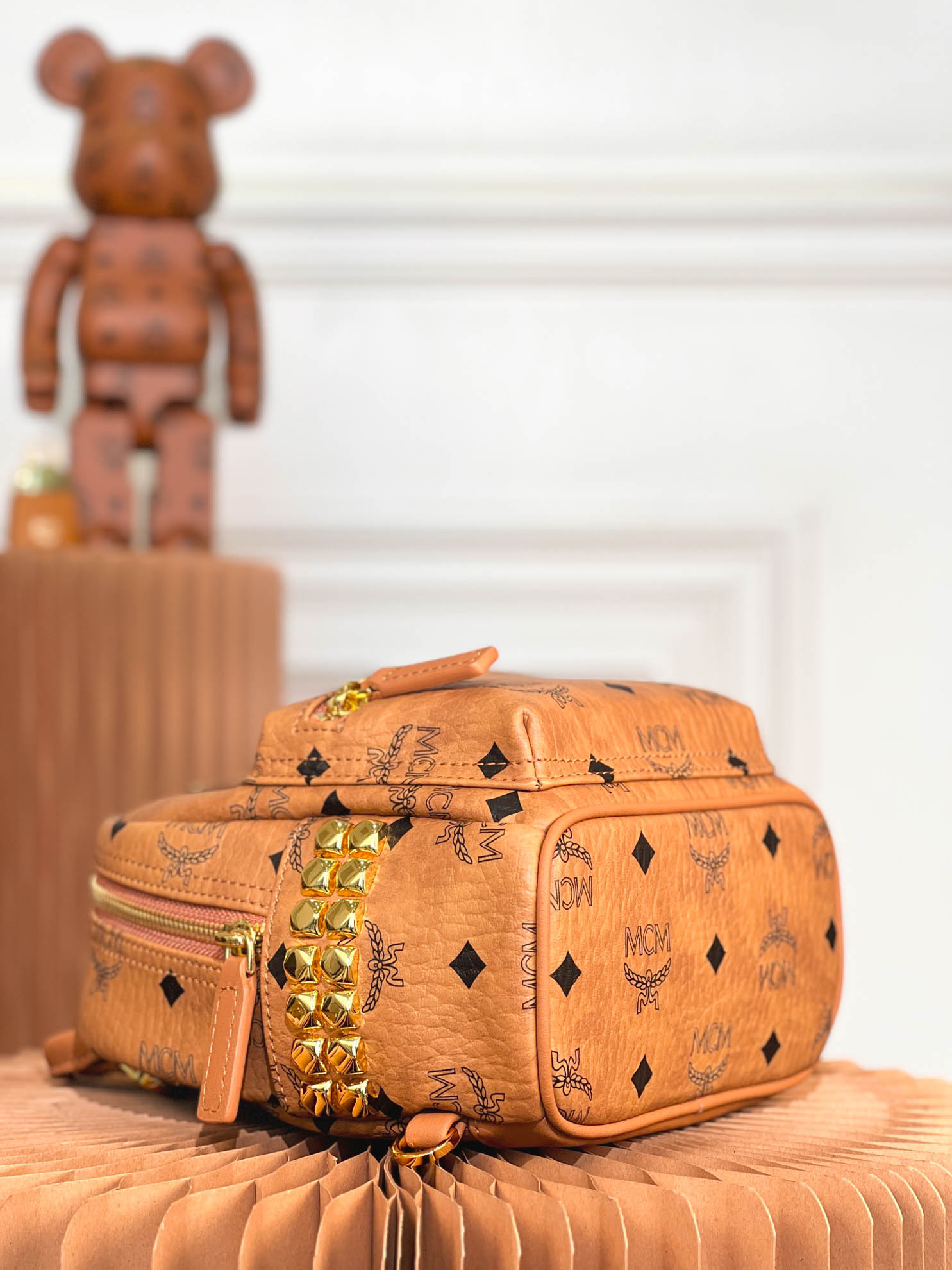 Balo MCM Stark Side Studs Backpack Visetos Cognac X Mini