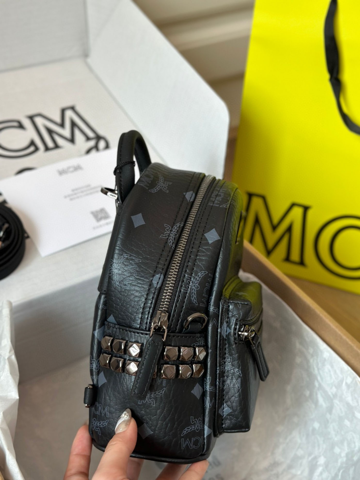 Balo MCM Stark Studs Backpack Visetos Black X Mini