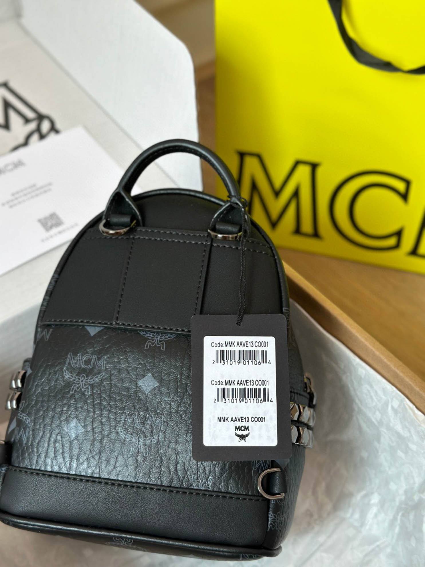 Balo MCM Stark Studs Backpack Visetos Black X Mini