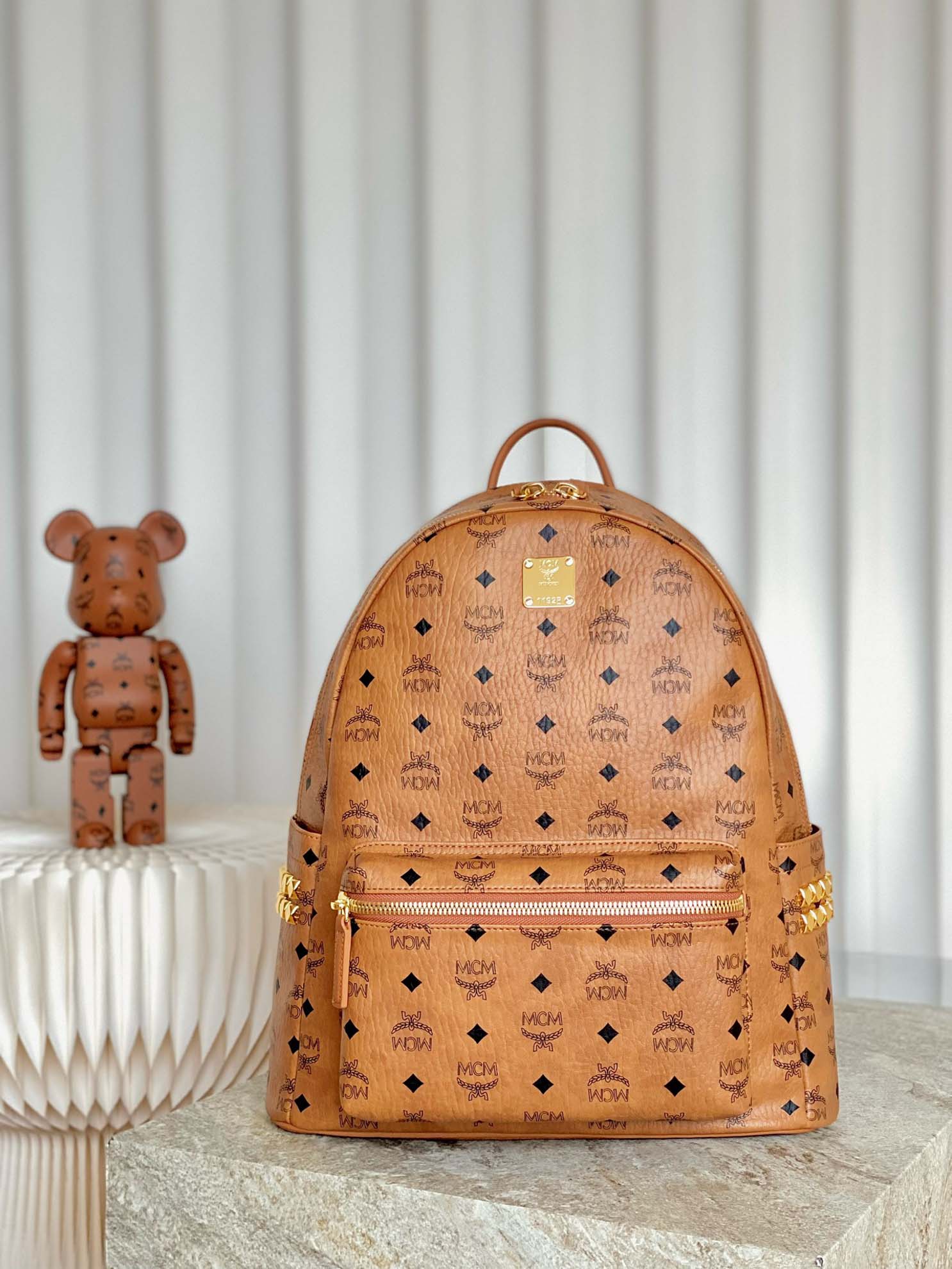 Balo MCM Stark Studs Backpack Visetos Cognac Medium