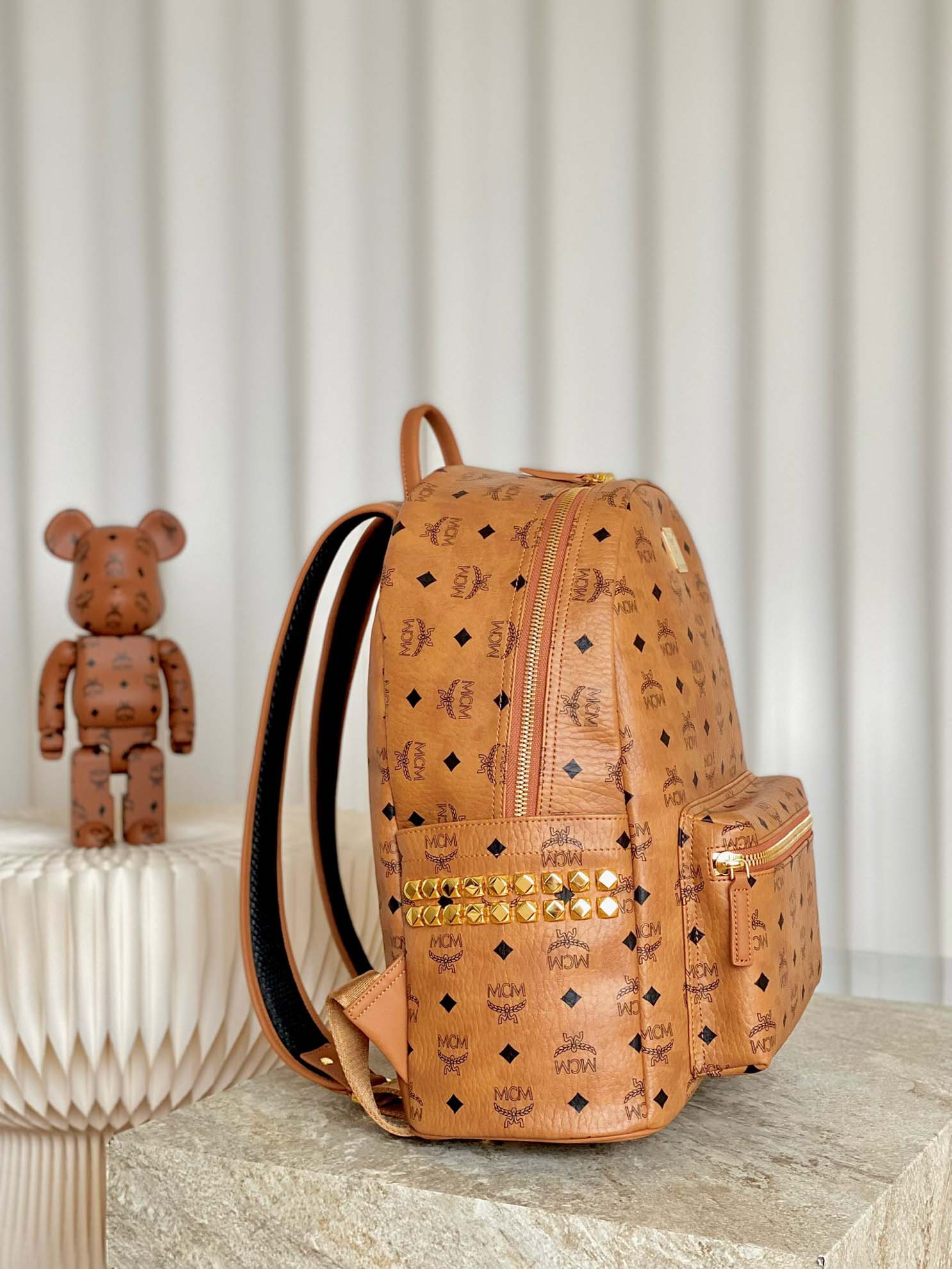 Balo MCM Stark Studs Backpack Visetos Cognac Medium