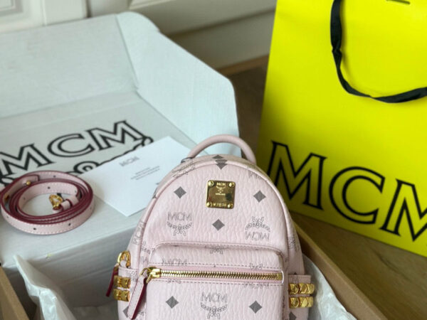 Balo MCM Stark Studs Backpack Visetos Pink