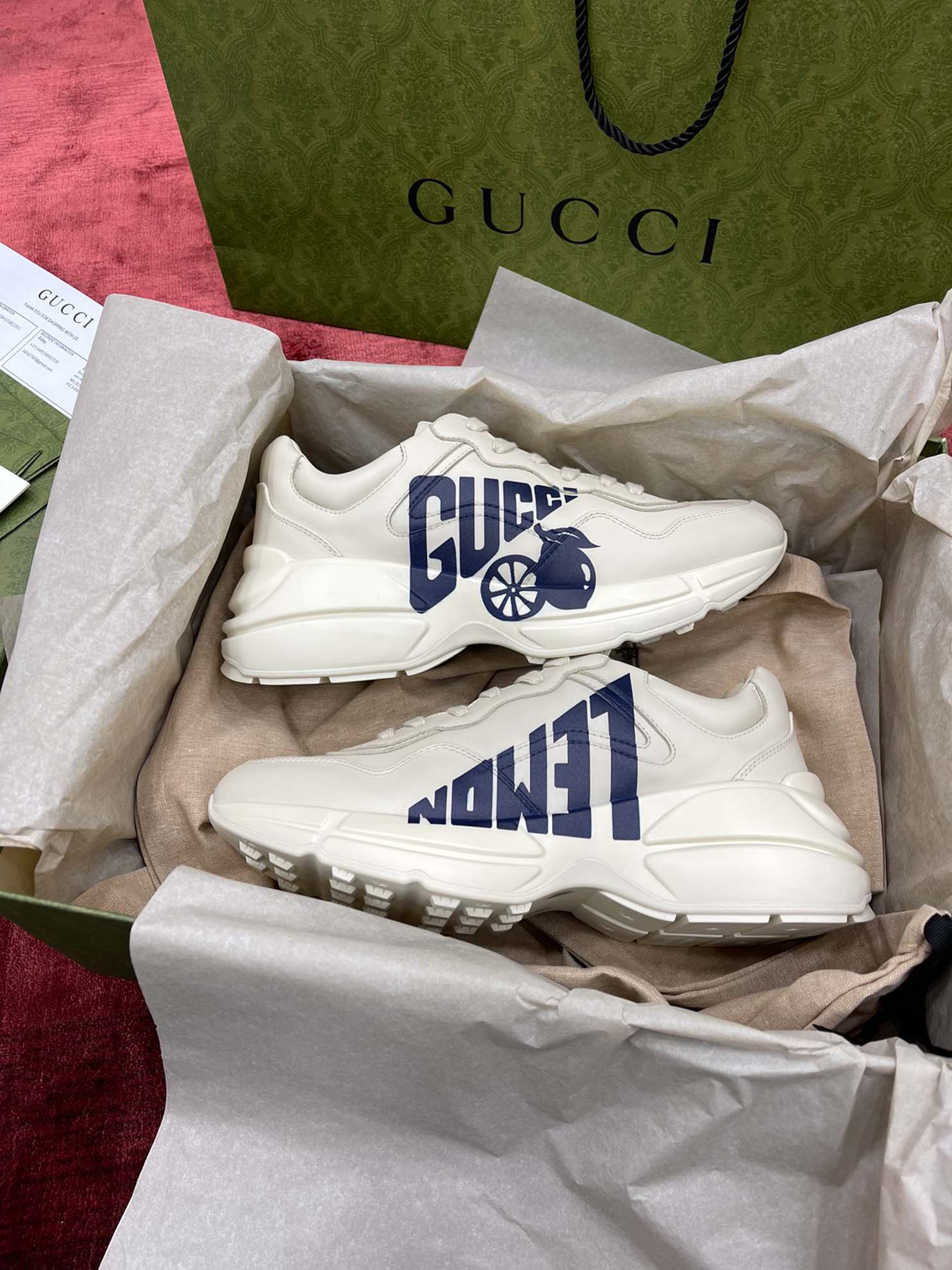 Gucci Men's Rhyton Sneaker With Lemon Blue 