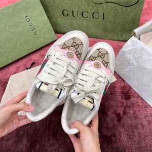 Gucci women’s screener sneaker with crytals ‘hồng baby’