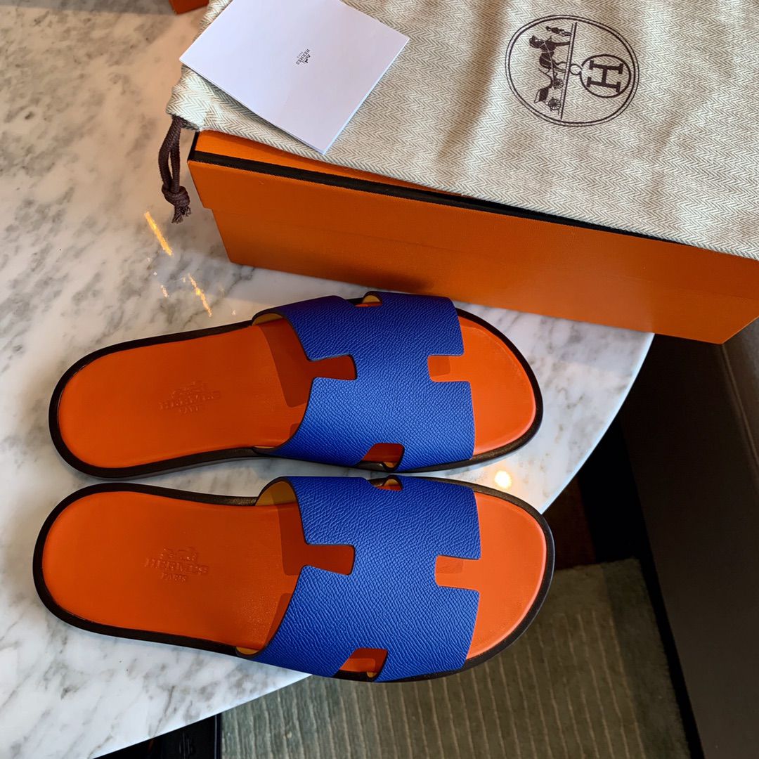 Dép Hermes Izmir Blue/Orange da Epsom