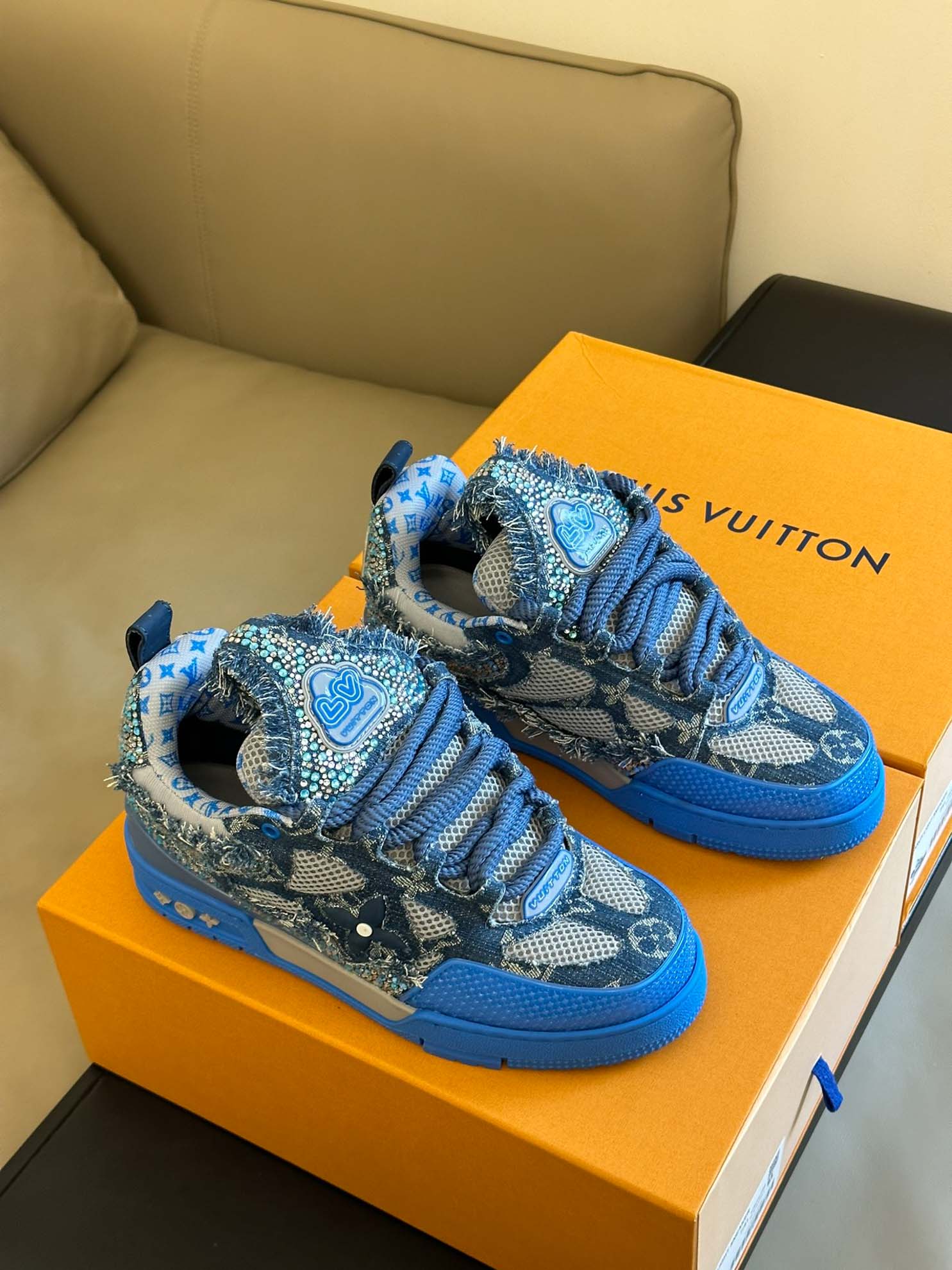 Louis Vuitton Skate Trainer Blue Swarovski Monogram