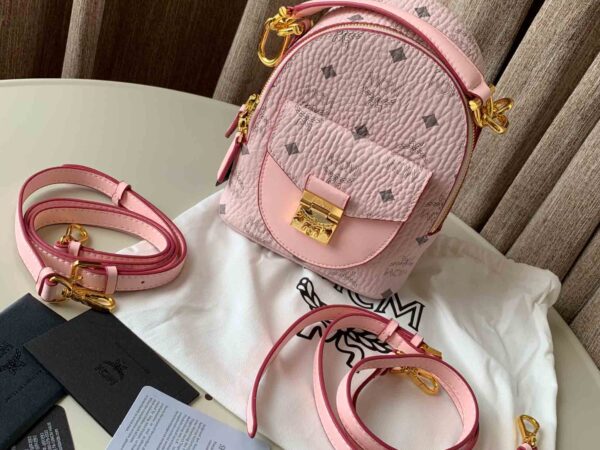 MCM Powder Pink Patricia Visetos Convertible Mini Backpack