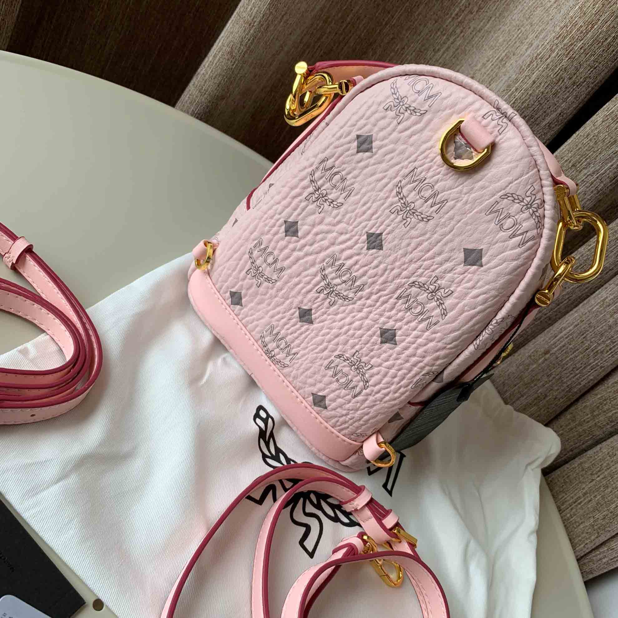 MCM Powder Pink Patricia Visetos Convertible Mini Backpack