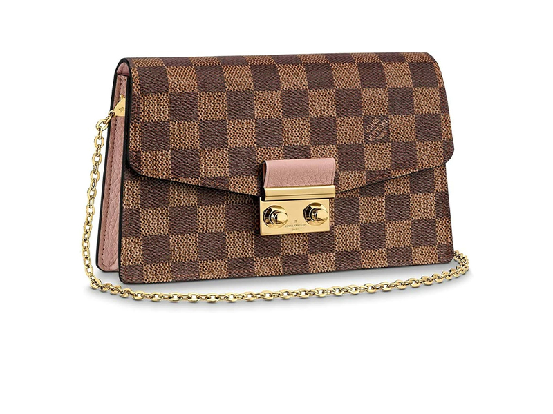 Louis Vuitton Damier Ebene Croisette Chain Wallet Pink