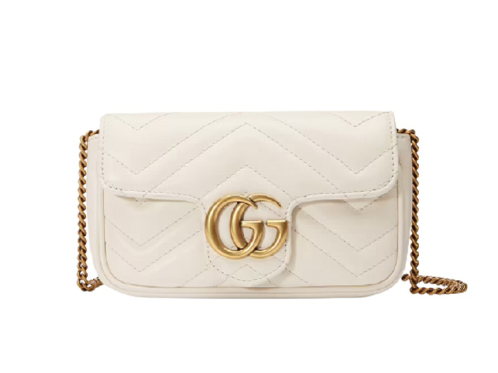 Túi Gucci GG Marmont Matelassé Leather Super Mini White Chevron Leather