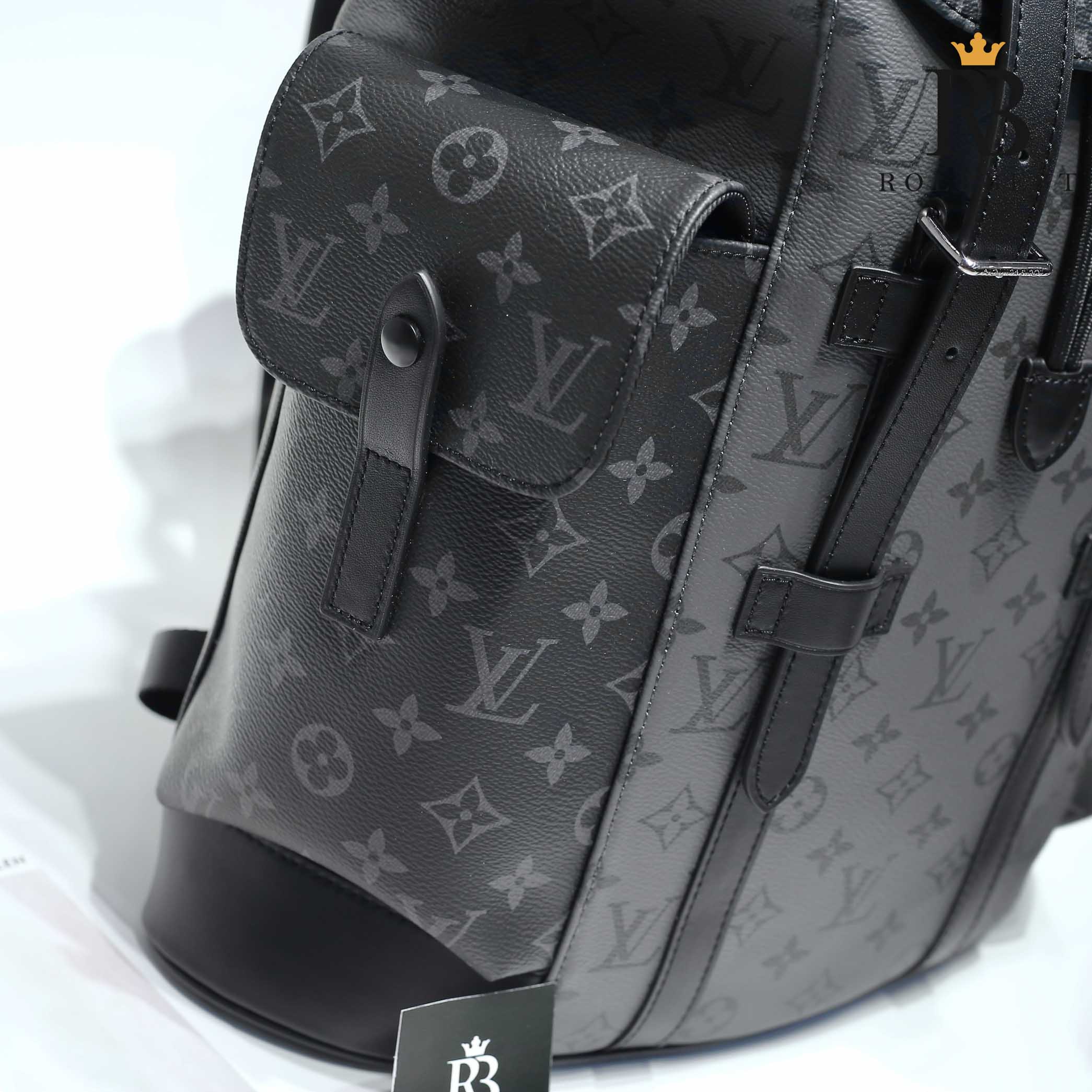 Ba Lô LV Christopher MM Monogram Eclipse Canvas Đen Nhạt