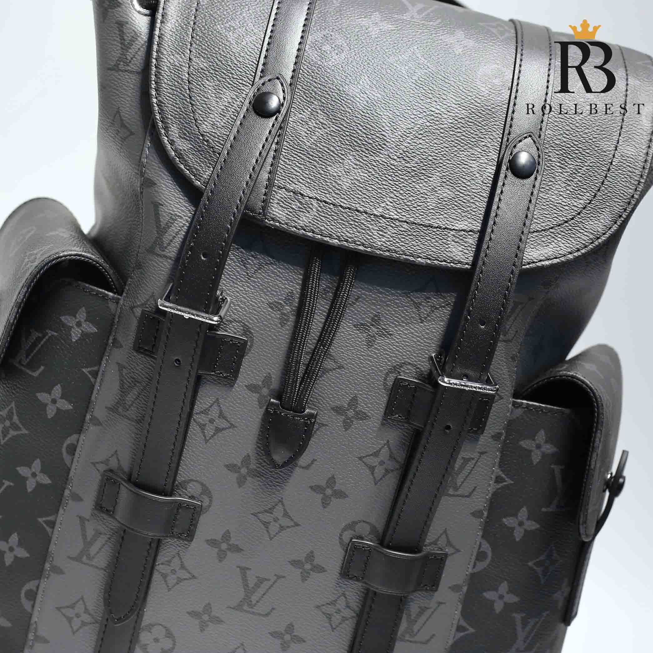 Ba Lô LV Christopher MM Monogram Eclipse Canvas Đen Nhạt