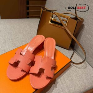 Dép Cao Gót Nữ Hermes Oasis Sandal Cam Da Nhăn