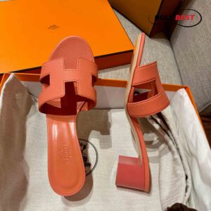 Dép Cao Gót Nữ Hermes Oasis Sandal Cam Da Nhăn